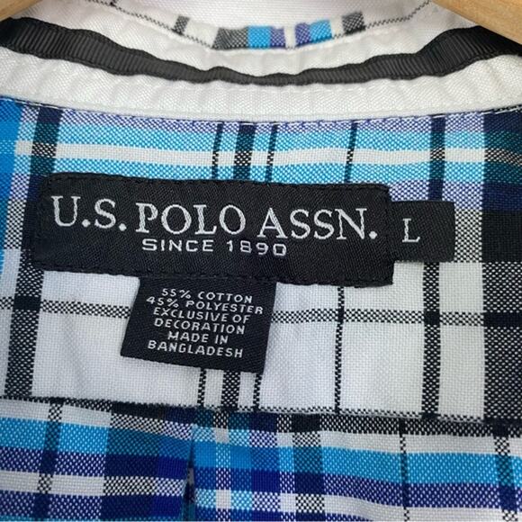 US Polo Assn Shirt Men Size L Blue Gray Tartan Plaid Button Down Long Sleeve - Picture 6 of 11